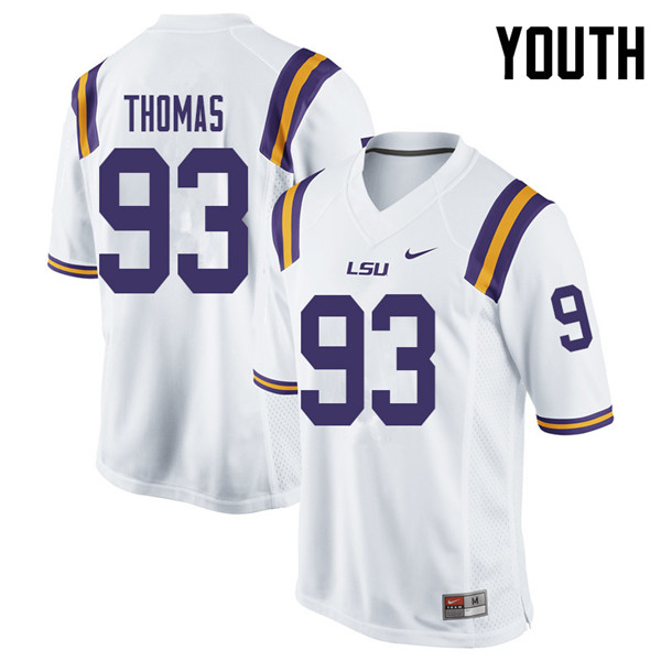 Youth #93 Justin Thomas LSU Tigers College Football Jerseys Sale-White